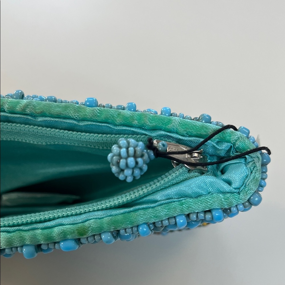 Beaded Clutch in Turquoise Blue and Green with multicolor beads - Picture 6 of 8